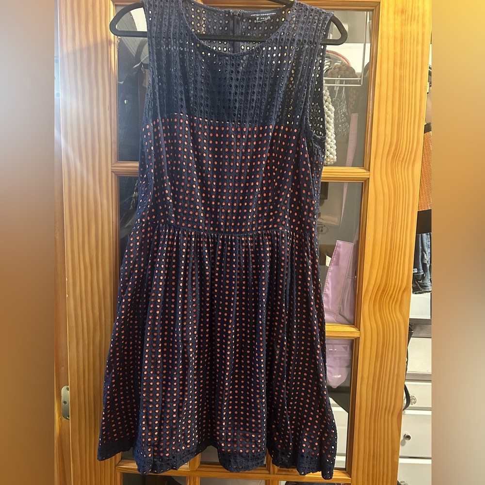 French Connection Navy and Salmon Patterned Dress